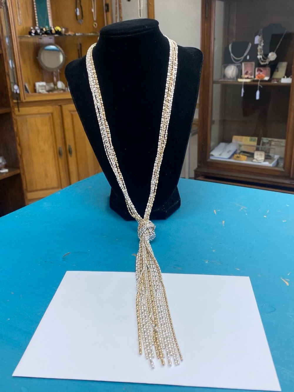 Elegant Beaded Tassel Necklace - Gold & Silver